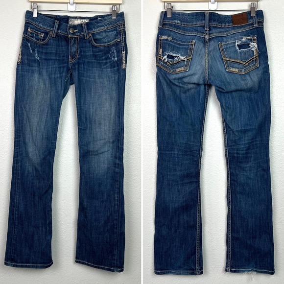 BKE Denim - BKE Stella Slim Bootcut Jeans Womens 28 x 31.5 Dark Wash Low Rise Distressed